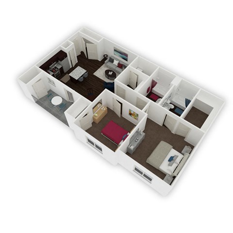 Aderra Apartments | Willow 2 Bed 2 Bath 3D Floor Plan